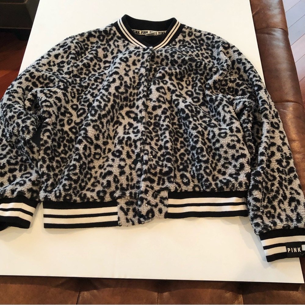 Pink Victoria’s Secret Leopard Fleece Bomber Jacket